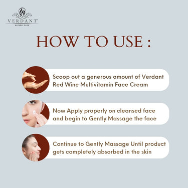 Verdant Natural Care Skin Brightening & Anti-Ageing Red Wine Face Cream with Grapes Extract | Red Vine Cream | Multi-Benefits Face Moisturizer | Anti-Aging Cream | Tanning & Pigmentation Control, Anti-Marks | Spots & Tan Removal Cream - Sulphate & Paraben